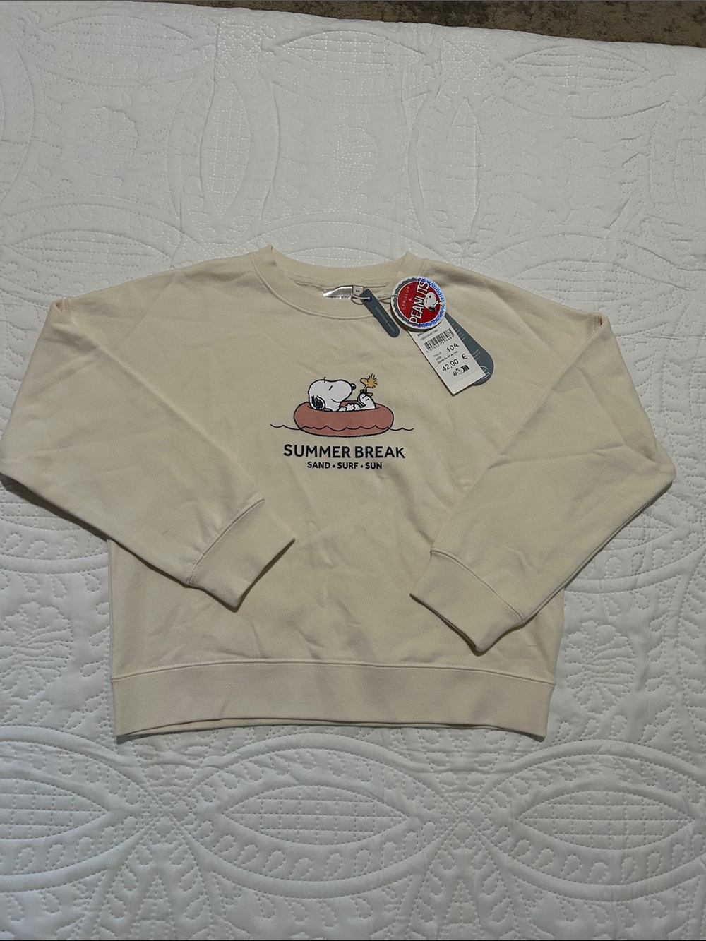 Cyrillus PEANUTS -Cream 'Summer Break' Snoopy Crewneck Sweatshirt Sz: 10